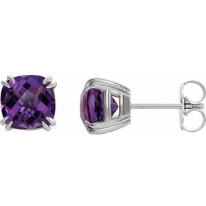 Sterling Silver 6x6 mm Cushion Natural Amethyst Earrings
