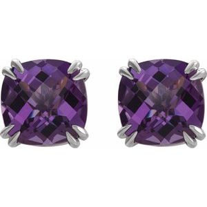 Sterling Silver 6x6 mm Cushion Natural Amethyst Earrings – image 2
