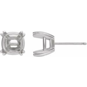 14K White Gold 6.5x6.5 mm Cushion 4-Prong Double-Claw Earring Mounting