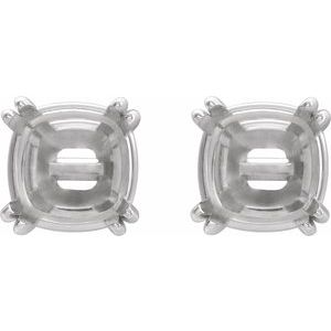 18K White Gold 4.5x4.5 mm Cushion 4-Prong Double-Claw Earring Mounting – image 2