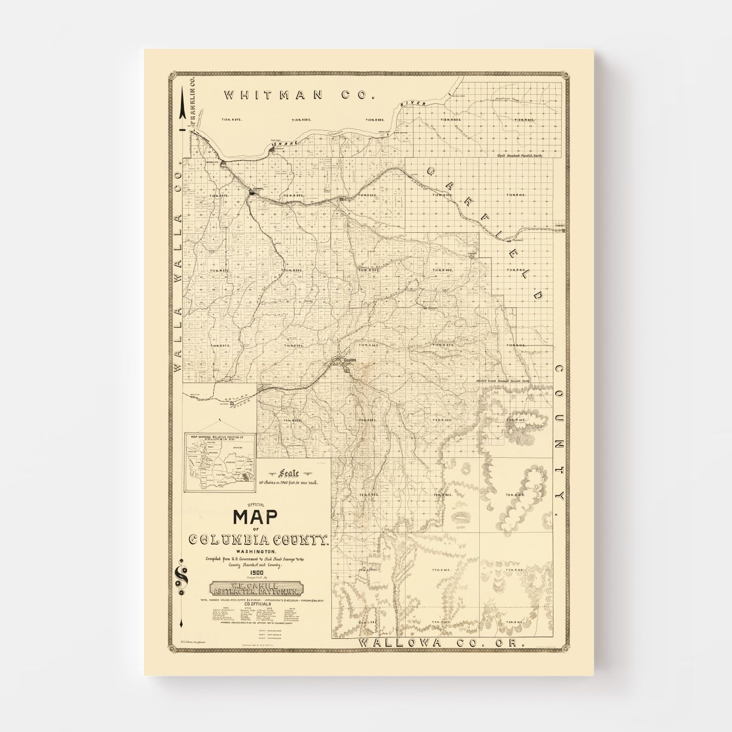 Vintage Map of Columbia County, Washington 1900