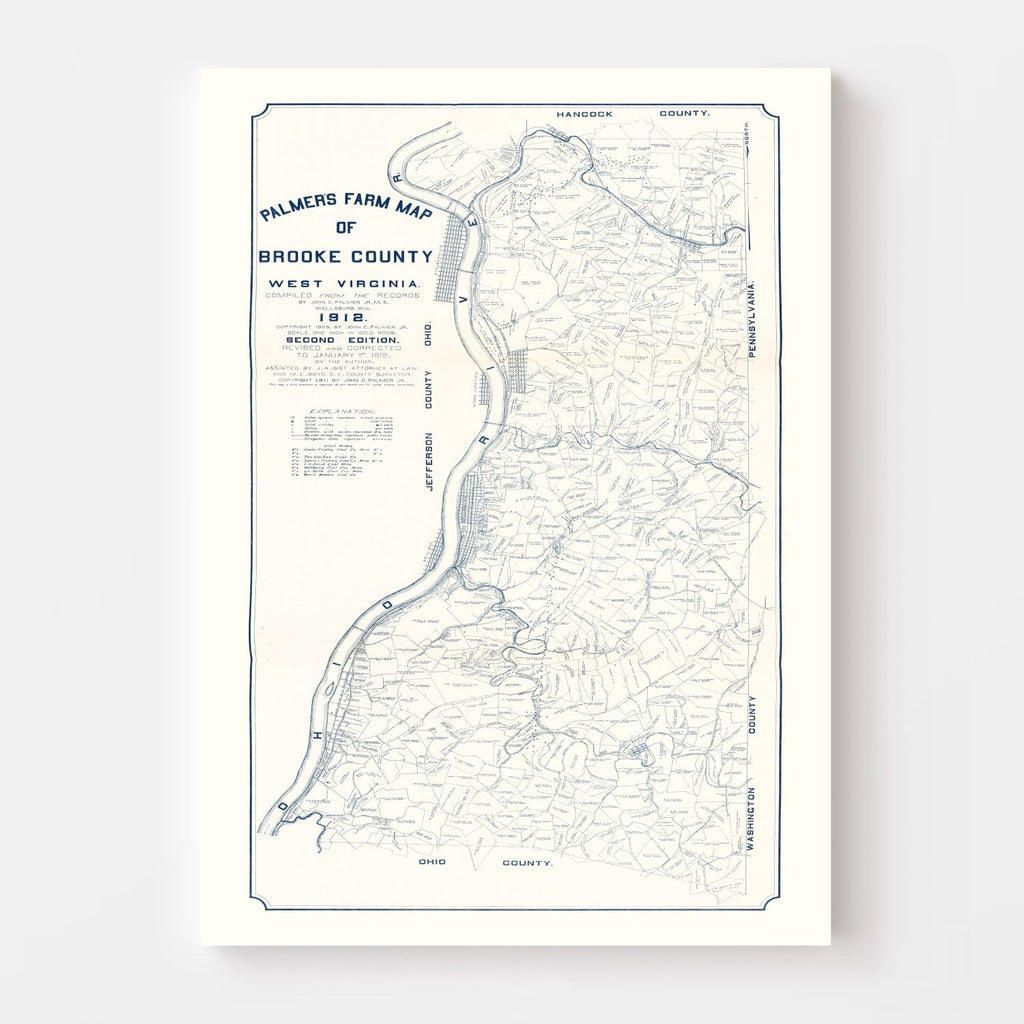 Vintage Map of Brooke County, West Virginia 1912