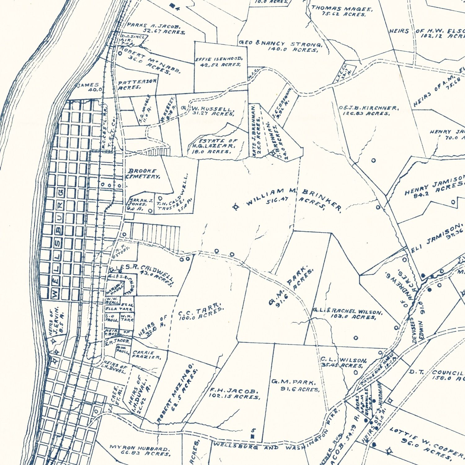 Vintage Map of Brooke County, West Virginia 1912