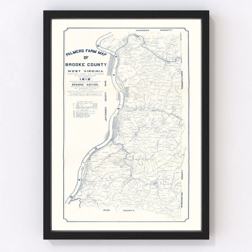 Vintage Map of Brooke County, West Virginia 1912