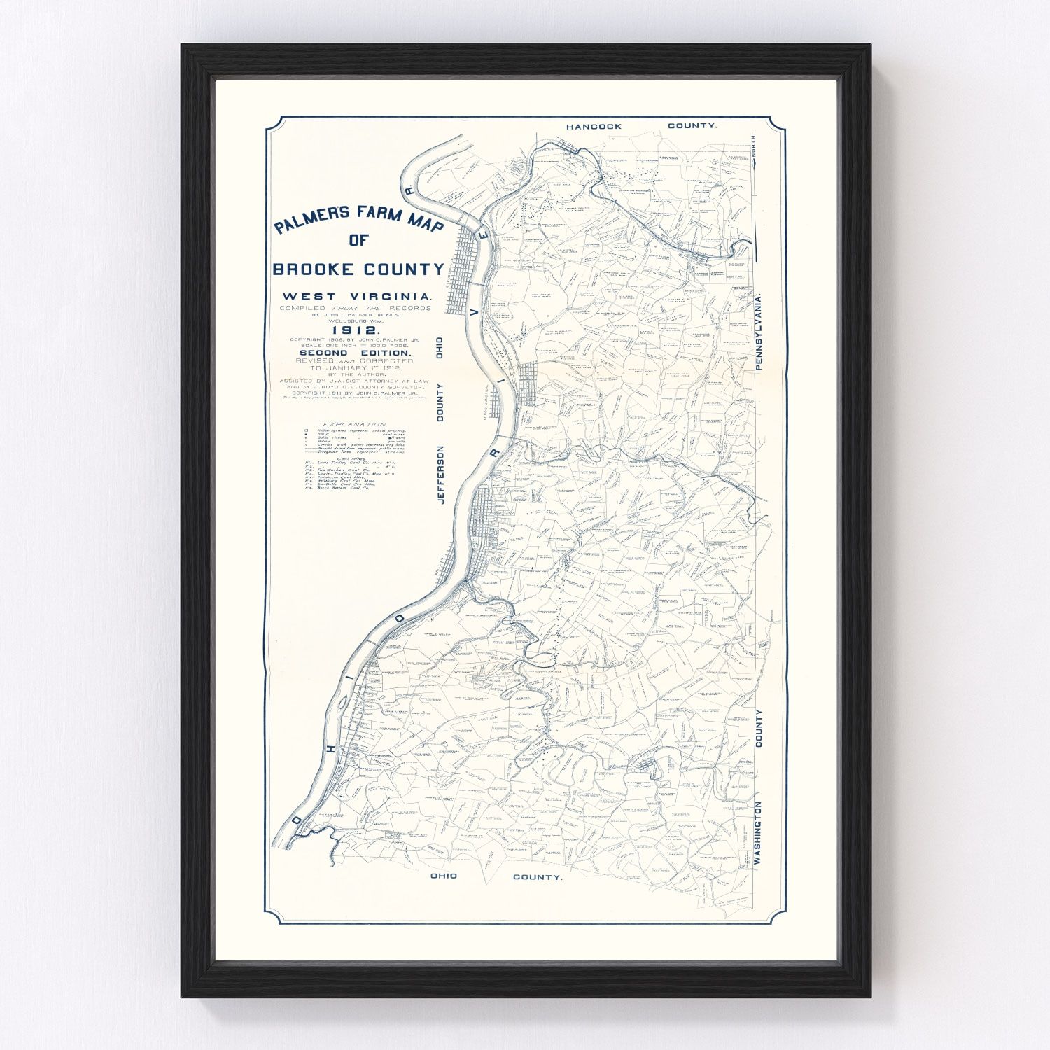 Vintage Map of Brooke County, West Virginia 1912