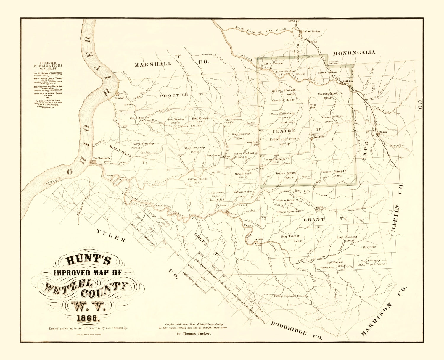 Vintage Map of Wetzel County, West Virginia 1865
