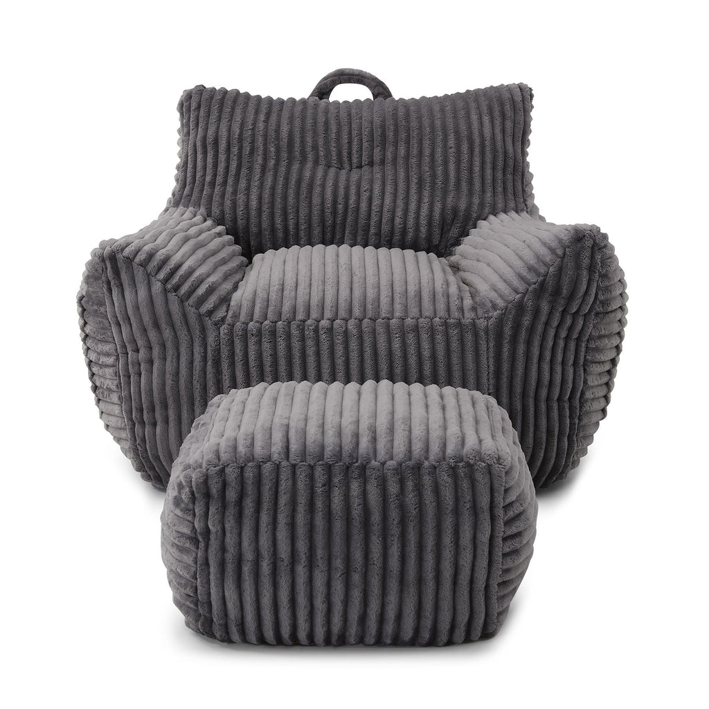 Giant Bean Bag Chair With Armrests And Footstool