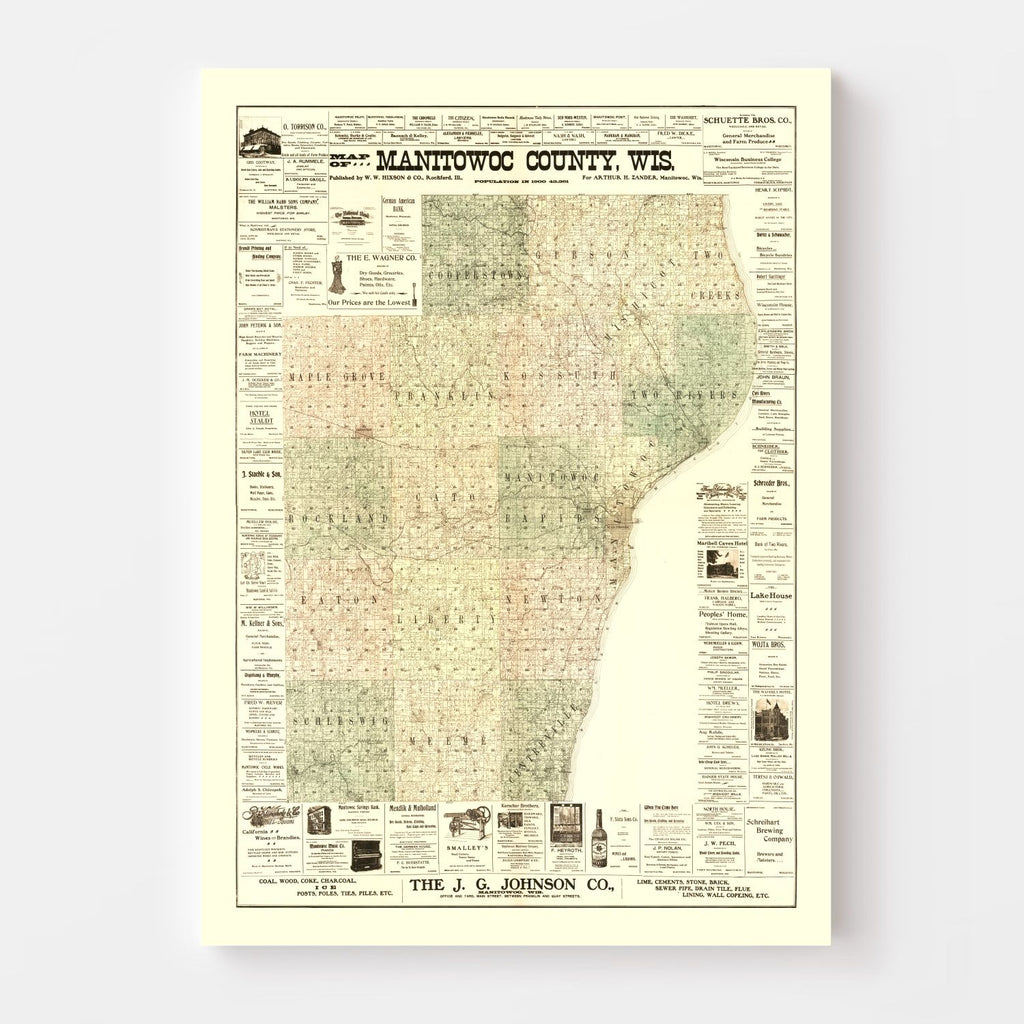 Vintage Map of Manitowac County, Wisconsin 1902