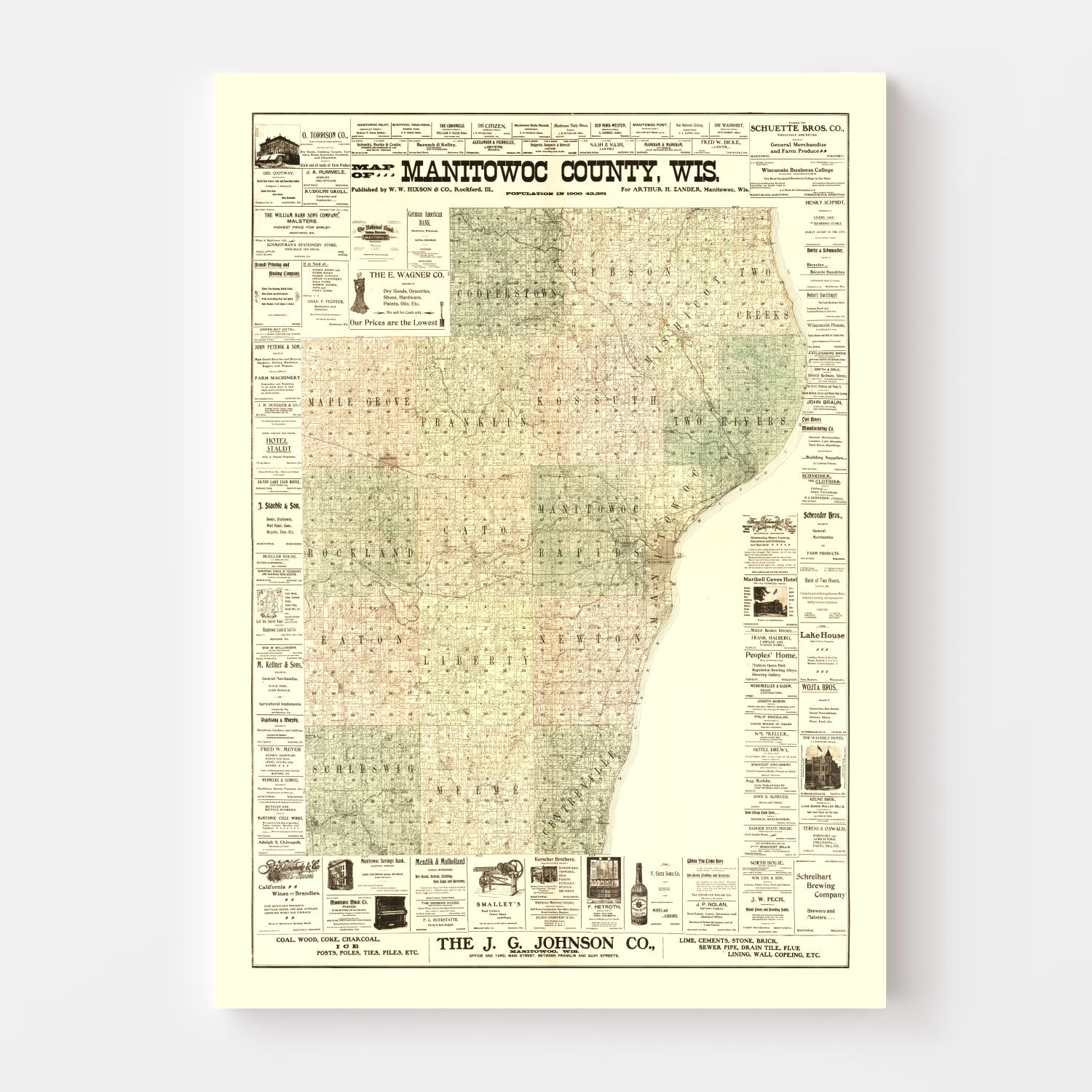 Vintage Map of Manitowac County, Wisconsin 1902