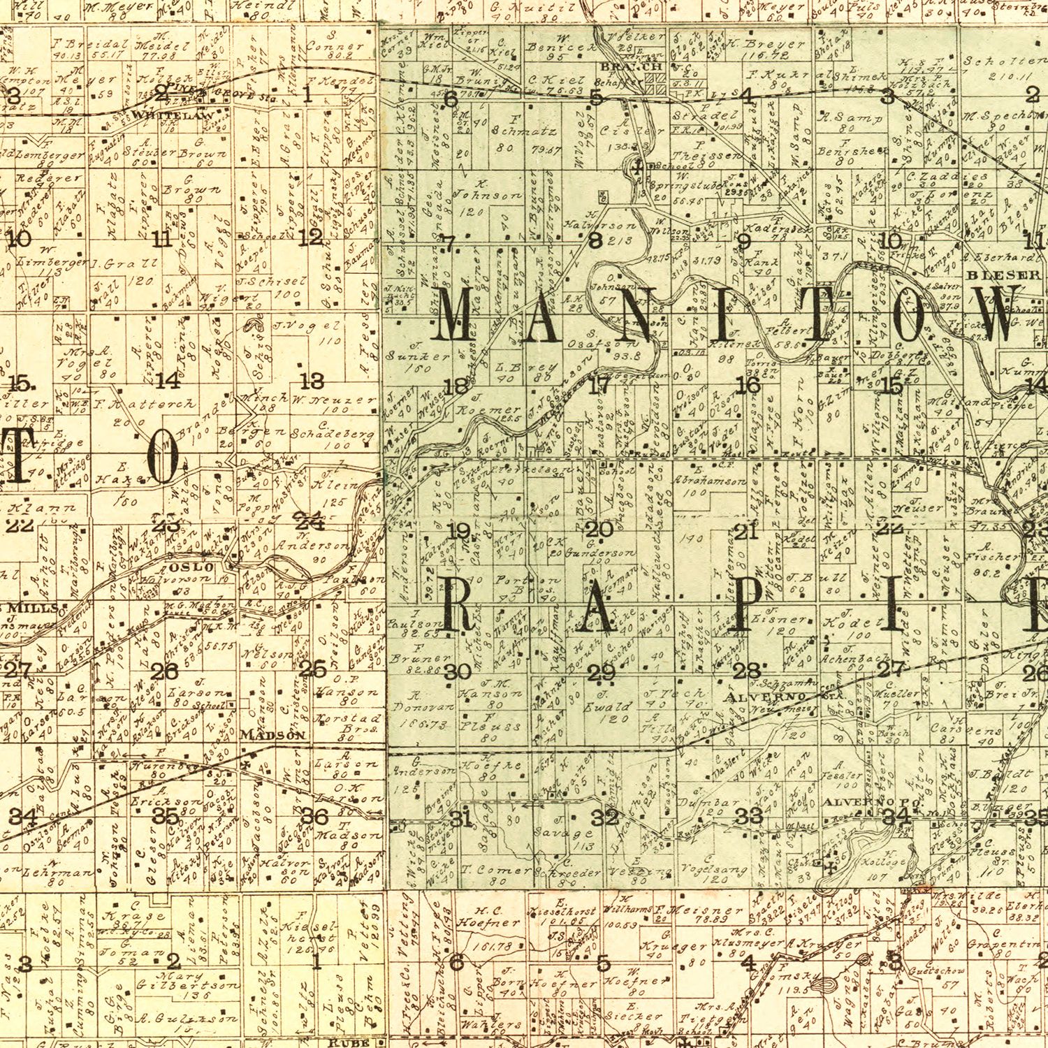 Vintage Map of Manitowac County, Wisconsin 1902