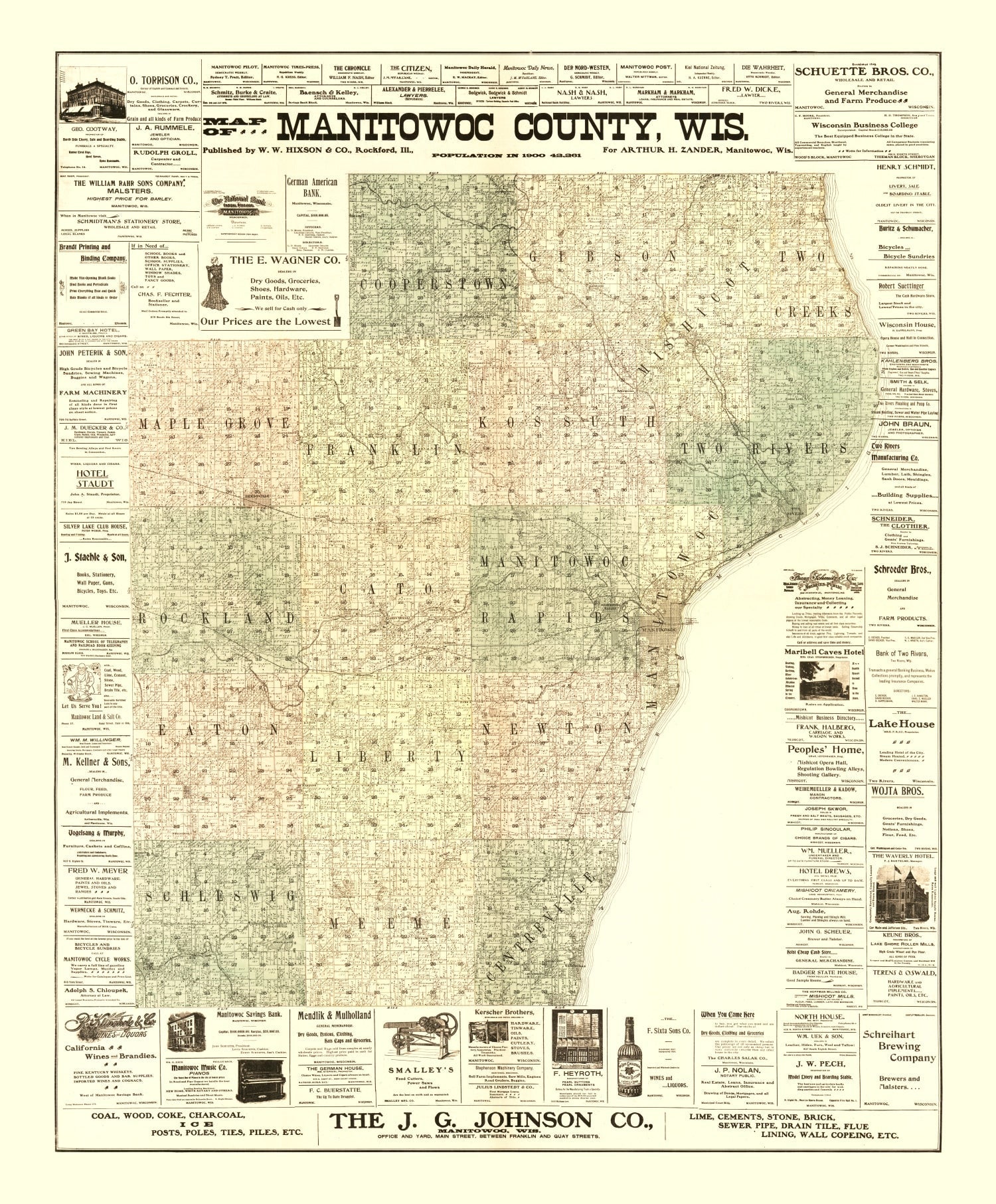 Vintage Map of Manitowac County, Wisconsin 1902