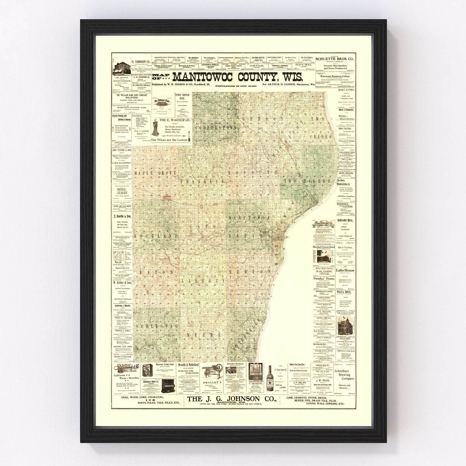Vintage Map of Manitowac County, Wisconsin 1902