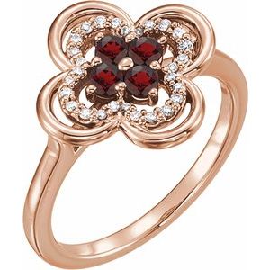 14K Rose Gold Natural Mozambique Garnet & 1/10 CTW Natural Diamond Ring