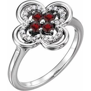 Platinum Natural Mozambique Garnet & 1/10 CTW Natural Diamond Ring