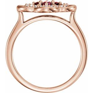 14K Rose Gold Natural Mozambique Garnet & 1/10 CTW Natural Diamond Ring