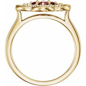 14K Yellow Gold Natural Mozambique Garnet & 1/10 CTW Natural Diamond Ring