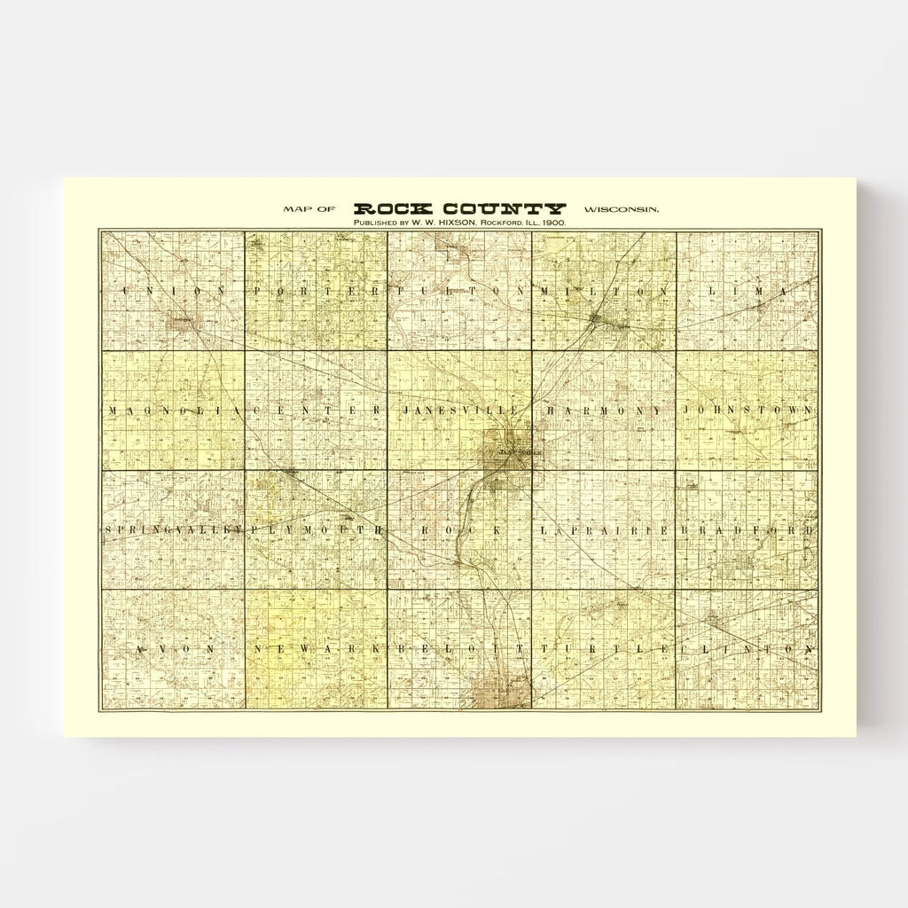 Vintage Map of Rock County, Wisconsin 1900