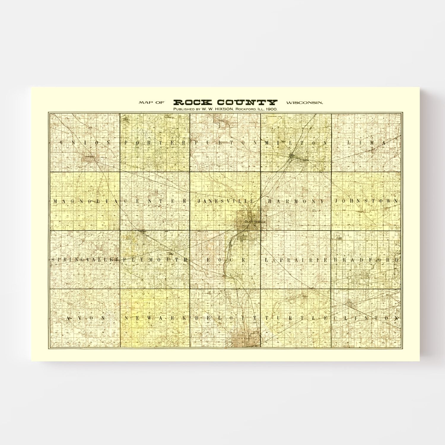 Vintage Map of Rock County, Wisconsin 1900