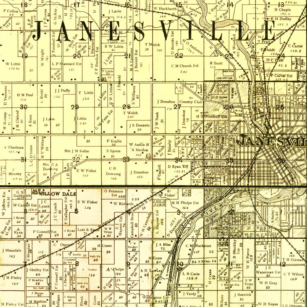 Vintage Map of Rock County, Wisconsin 1900