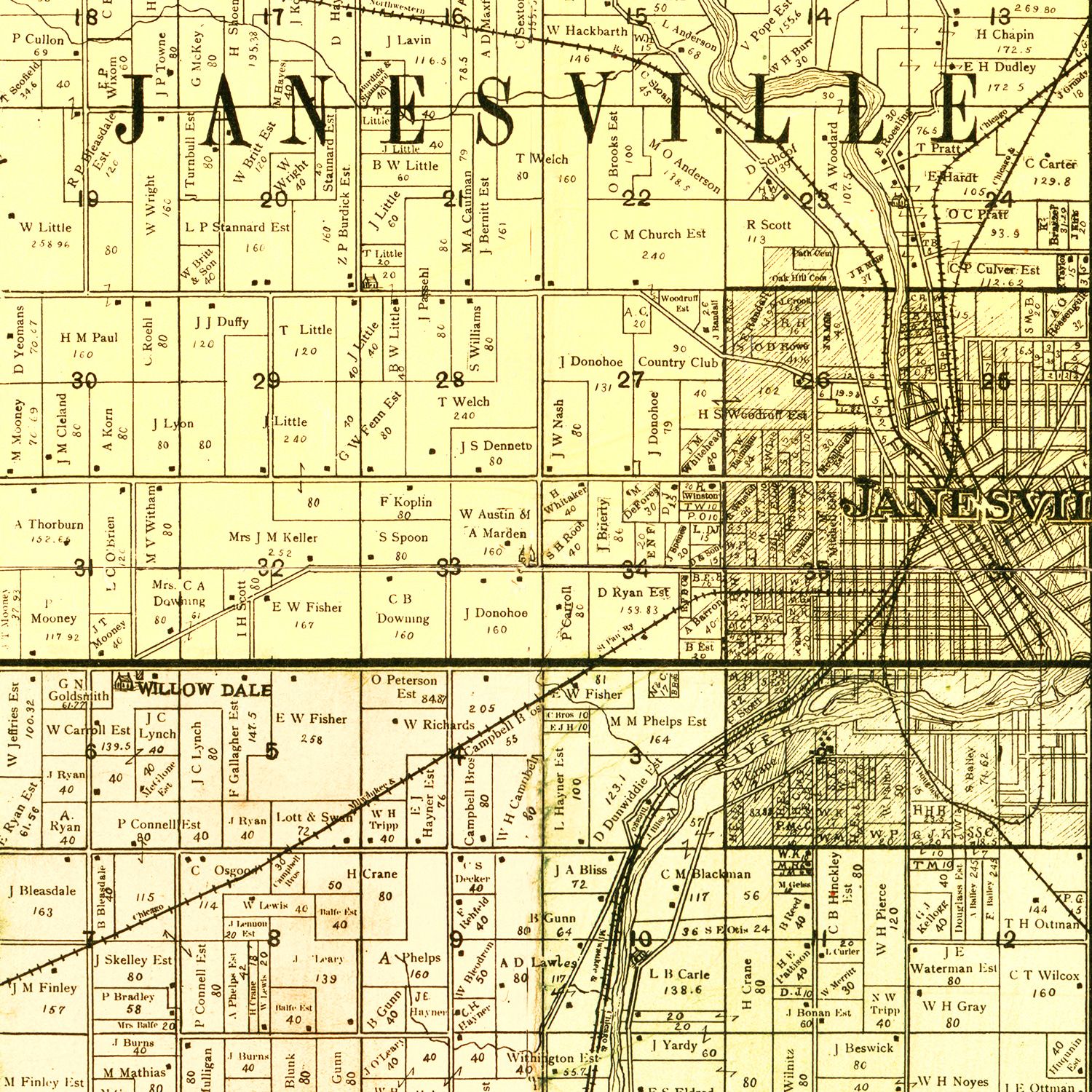 Vintage Map of Rock County, Wisconsin 1900