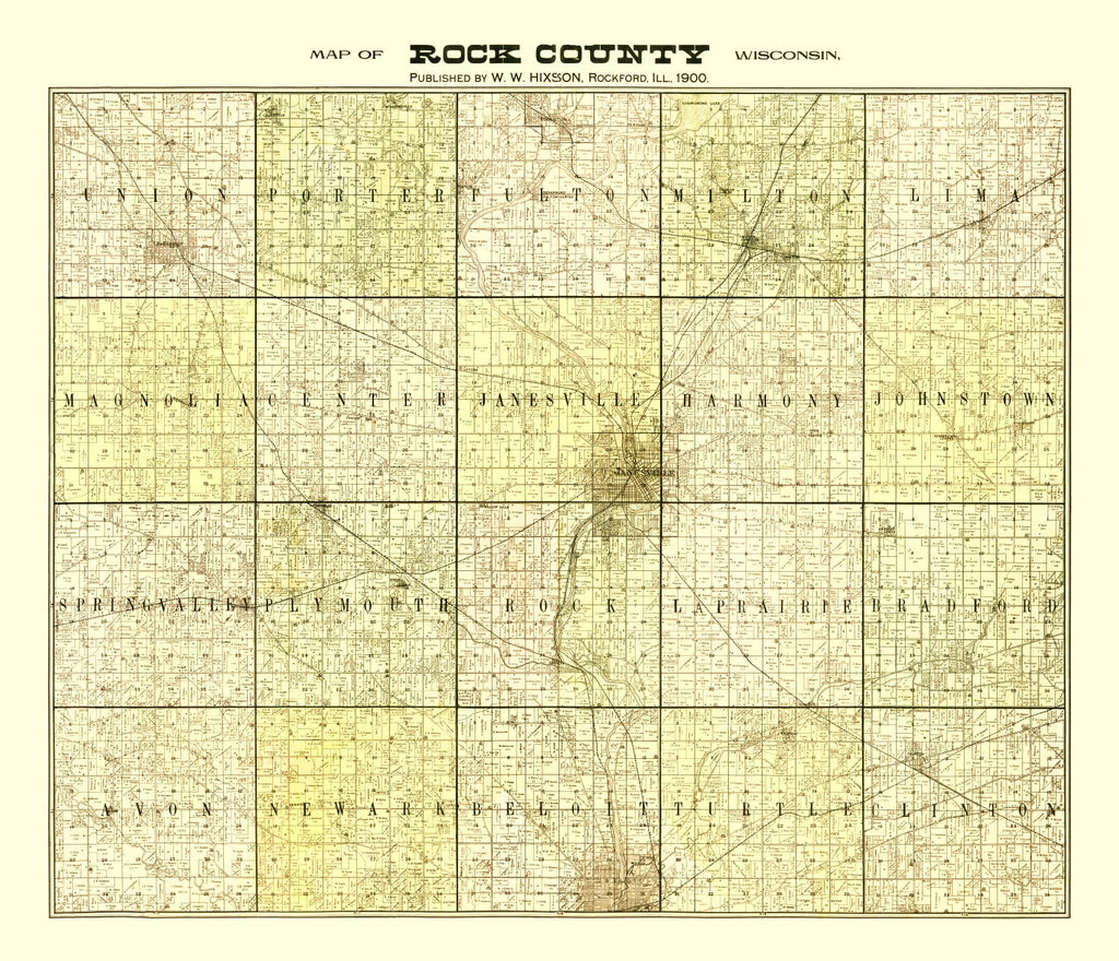Vintage Map of Rock County, Wisconsin 1900