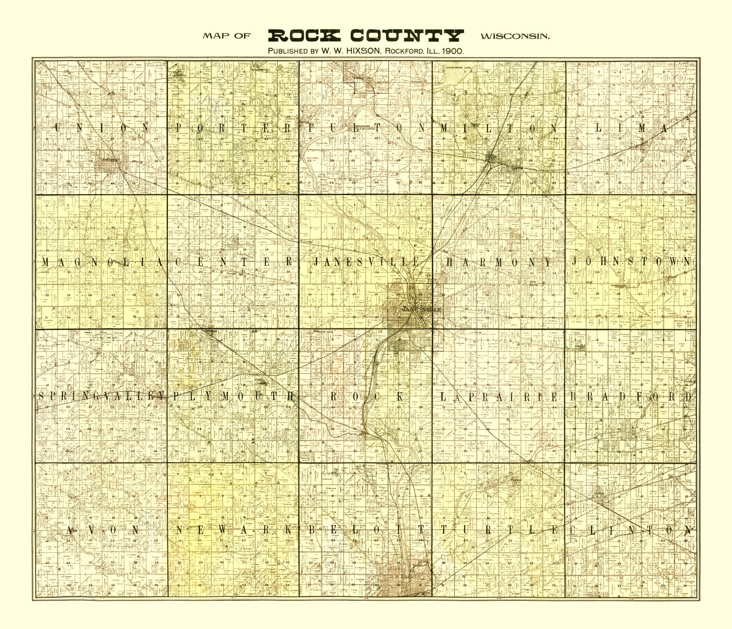 Vintage Map of Rock County, Wisconsin 1900