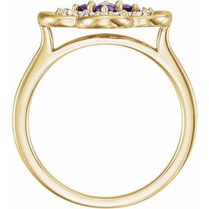 14K Yellow Gold Natural Amethyst & 1/10 CTW Natural Diamond Ring