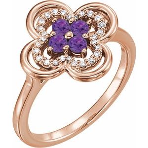 14K Rose Gold Natural Amethyst & 1/10 CTW Natural Diamond Ring