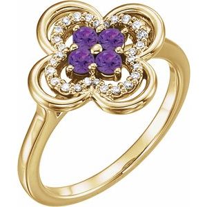 14K Yellow Gold Natural Amethyst & 1/10 CTW Natural Diamond Ring