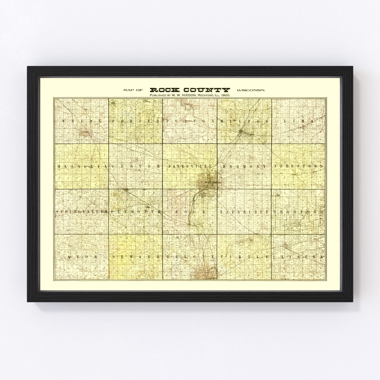 Vintage Map of Rock County, Wisconsin 1900