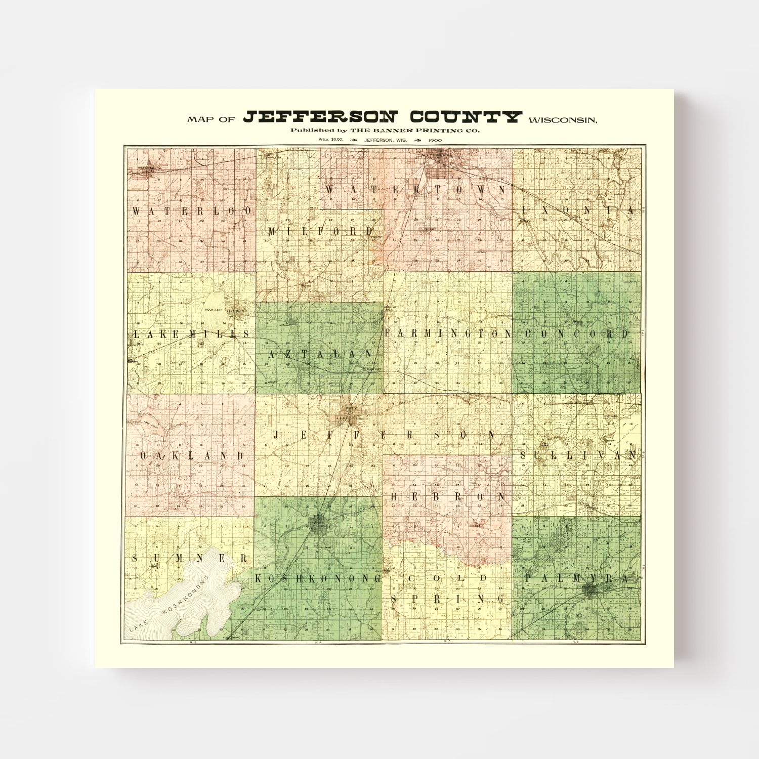 Vintage Map of Jefferson County, Wisconsin 1900