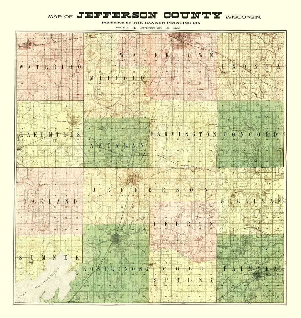 Vintage Map of Jefferson County, Wisconsin 1900