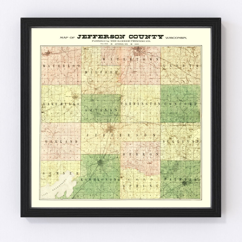 Vintage Map of Jefferson County, Wisconsin 1900