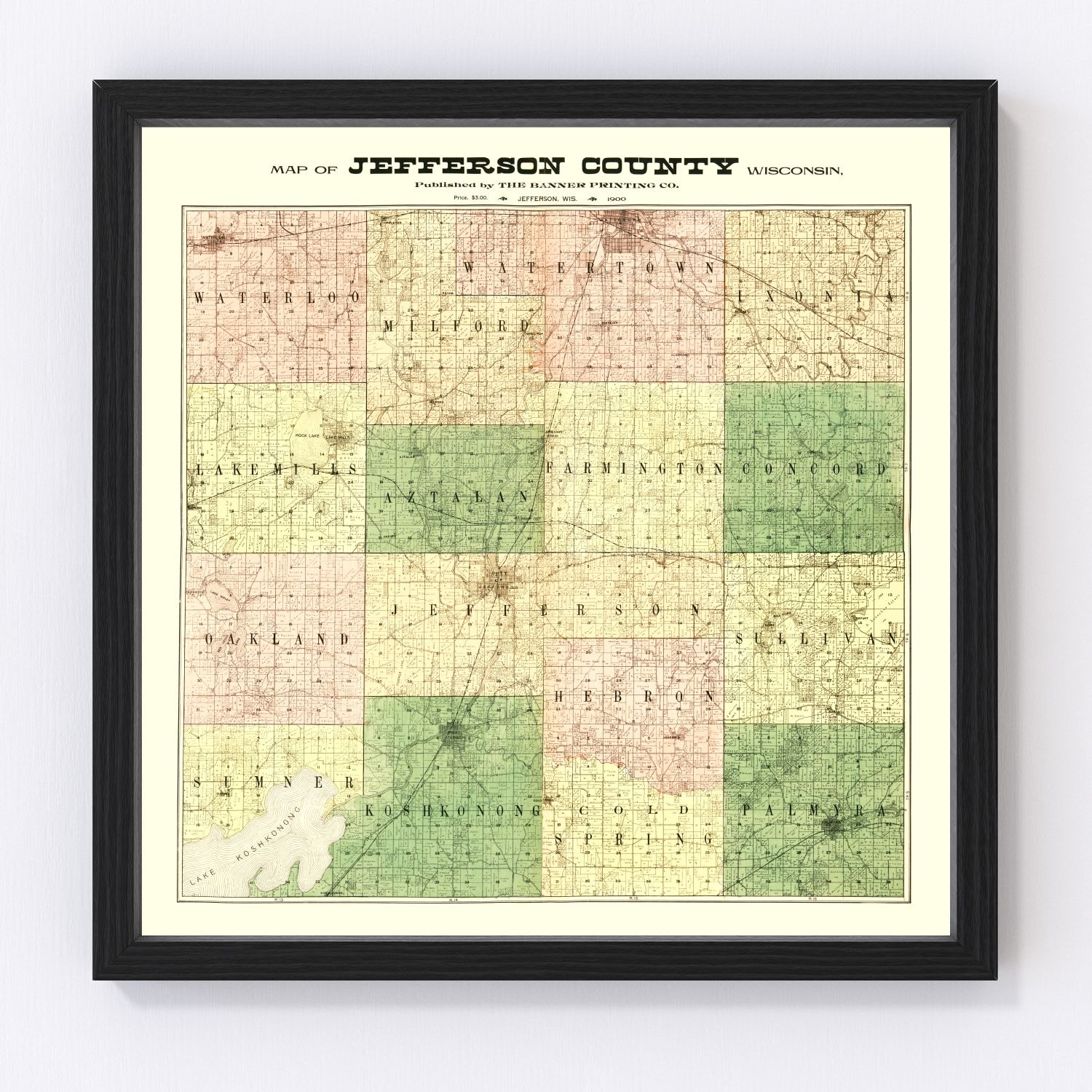 Vintage Map of Jefferson County, Wisconsin 1900