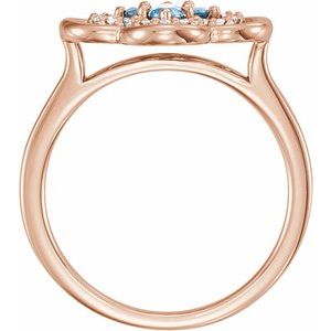 14K Rose Gold Natural Aquamarine & 1/10 CTW Natural Diamond Ring