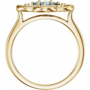 14K Yellow Gold Natural Aquamarine & 1/10 CTW Natural Diamond Ring