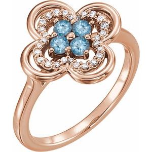 14K Rose Gold Natural Aquamarine & 1/10 CTW Natural Diamond Ring