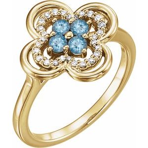 14K Yellow Gold Natural Aquamarine & 1/10 CTW Natural Diamond Ring