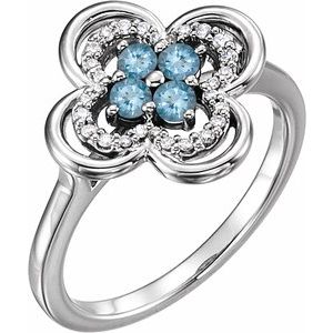 Platinum Natural Aquamarine & 1/10 CTW Natural Diamond Ring