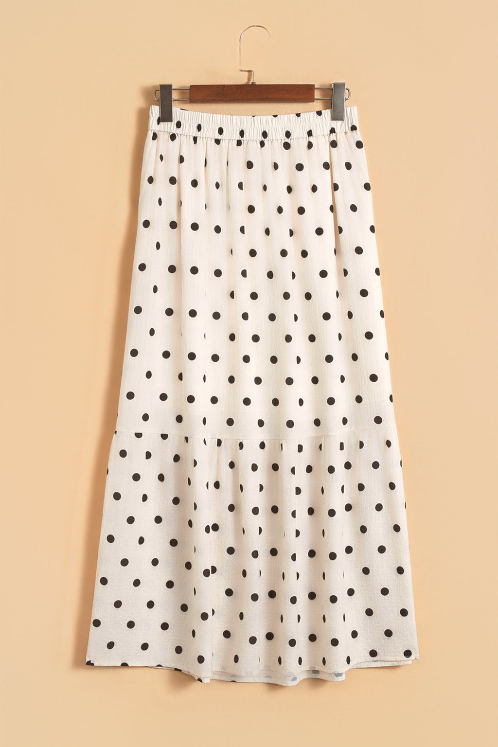 Polka Dot Ruffle Side Slit Maxi Skirt