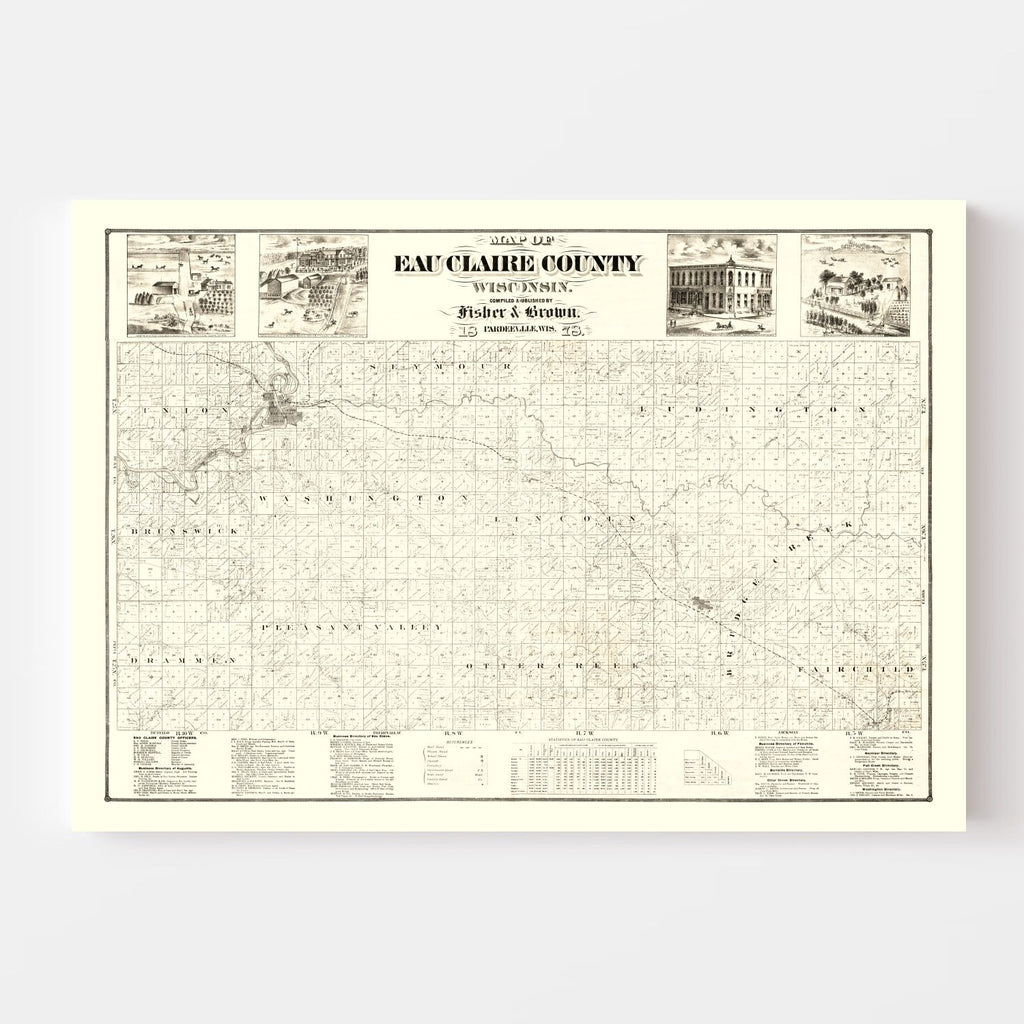 Vintage Map of Eau Claire County, Wisconsin 1878