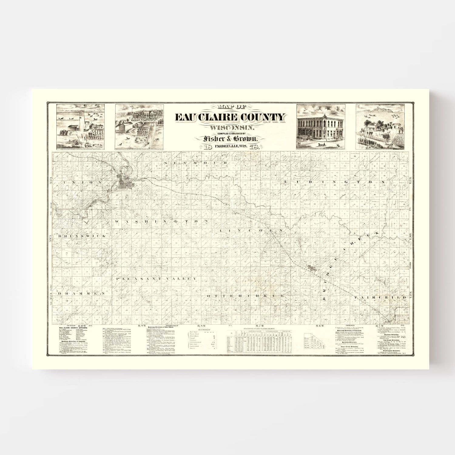 Vintage Map of Eau Claire County, Wisconsin 1878