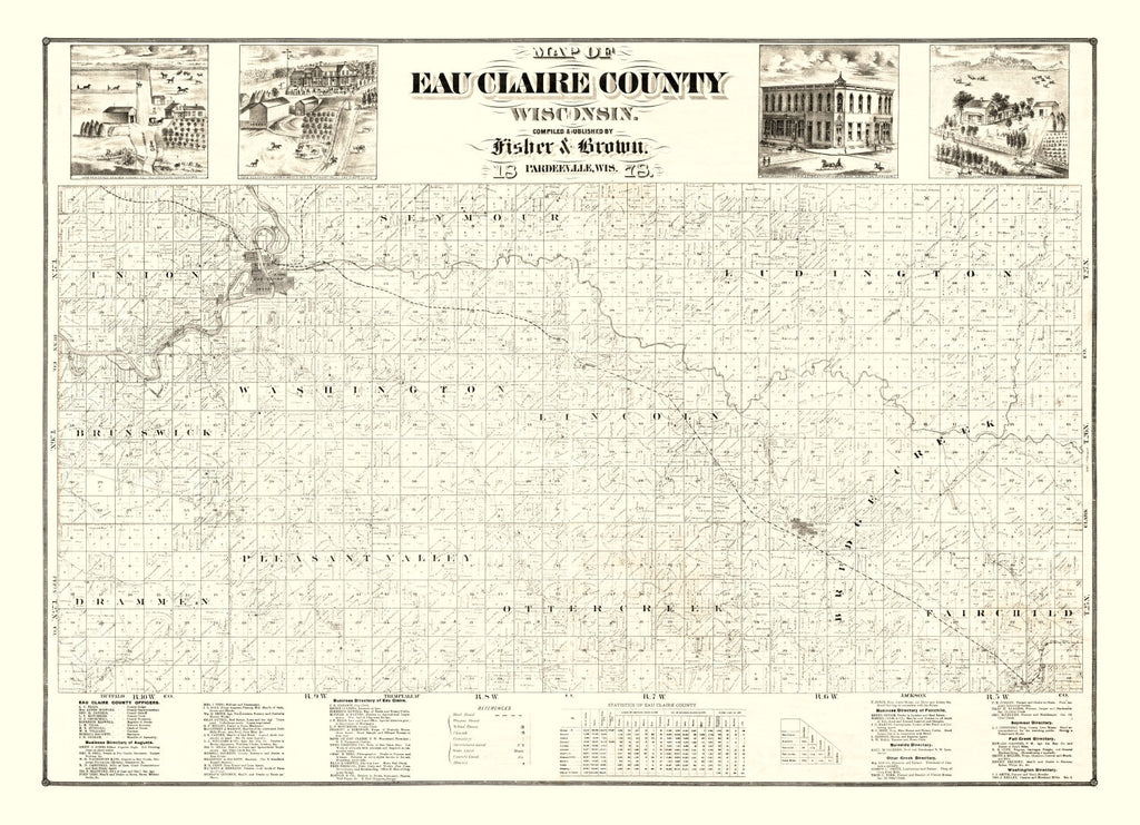 Vintage Map of Eau Claire County, Wisconsin 1878