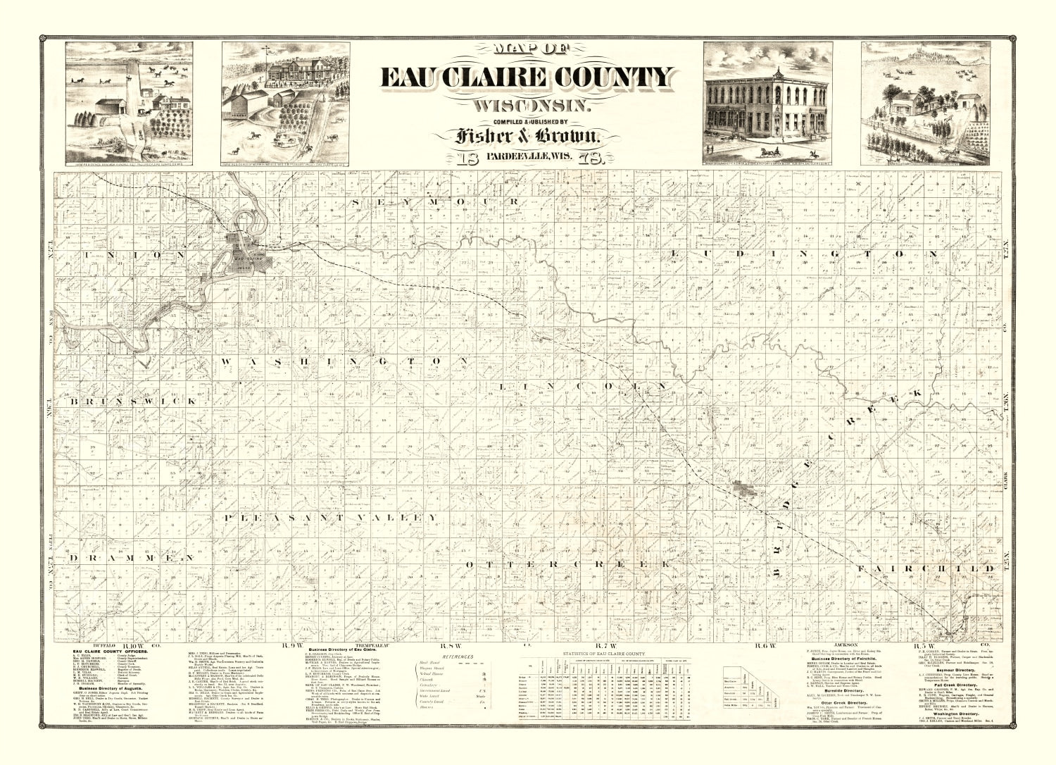 Vintage Map of Eau Claire County, Wisconsin 1878