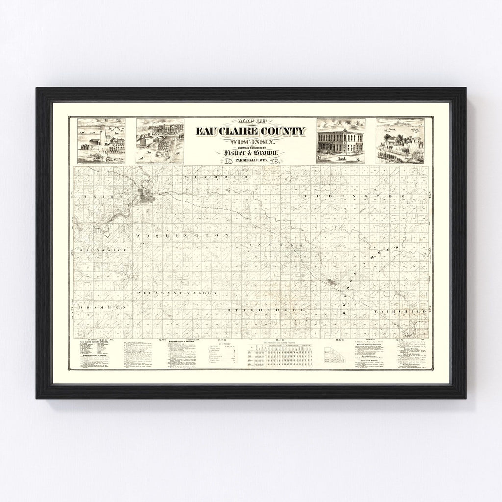 Vintage Map of Eau Claire County, Wisconsin 1878
