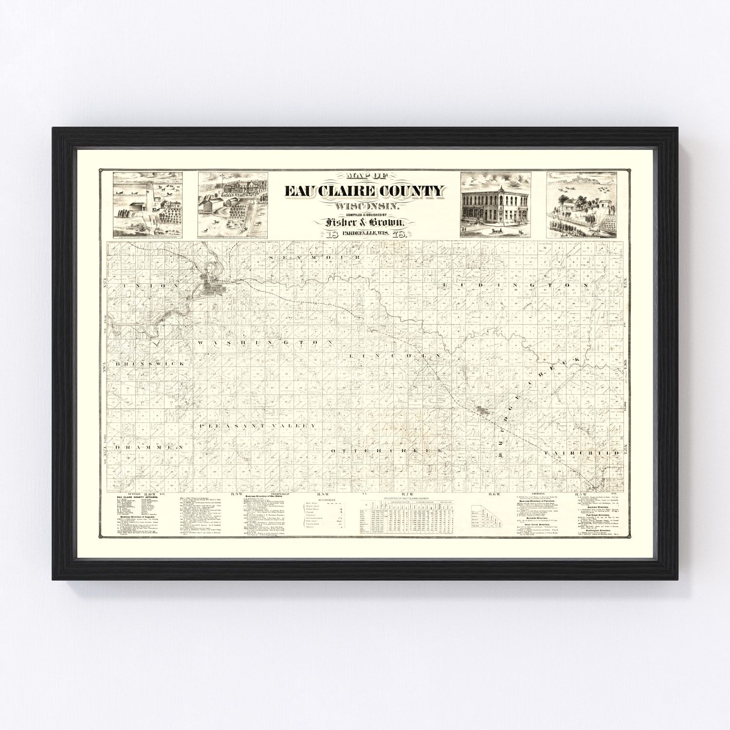 Vintage Map of Eau Claire County, Wisconsin 1878