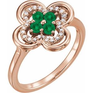 14K Rose Gold Natural Emerald & 1/10 CTW Natural Diamond Ring