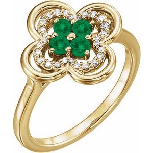 14K Yellow Gold Natural Emerald & 1/10 CTW Natural Diamond Ring