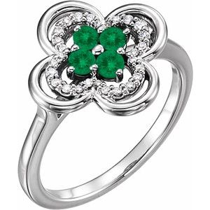 Platinum Natural Emerald & 1/10 CTW Natural Diamond Ring