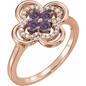 14K Rose Gold Lab-Grown Alexandrite & 1/10 CTW Diamond Ring